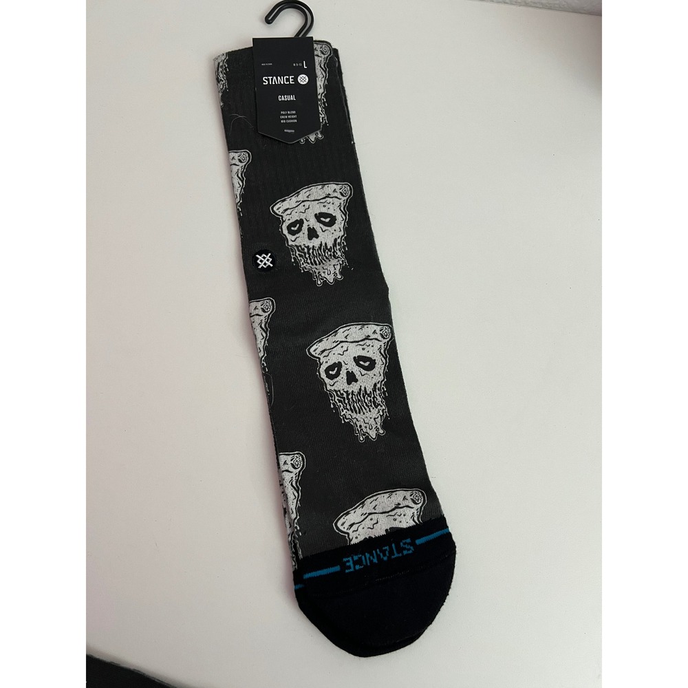 Stance Pizza Face Crew‎ Socks Mens Large Black Skull Pizza Graphic New NWT
